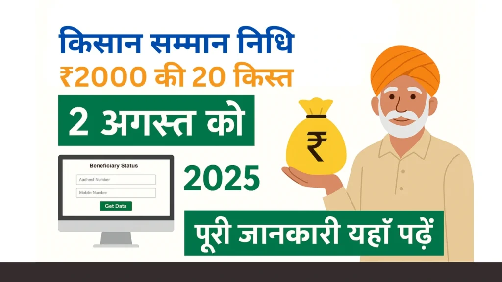 PM Kisan ₹2000 की 20वीं किस्त 2 अगस्त 2025