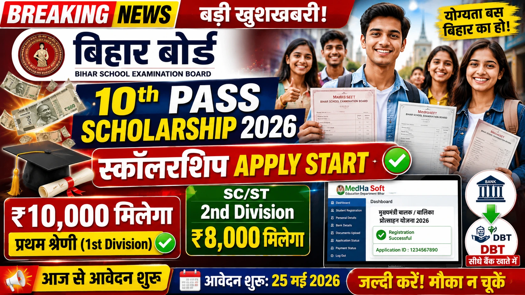 Bihar Board 10th Pass Scholarship 2026