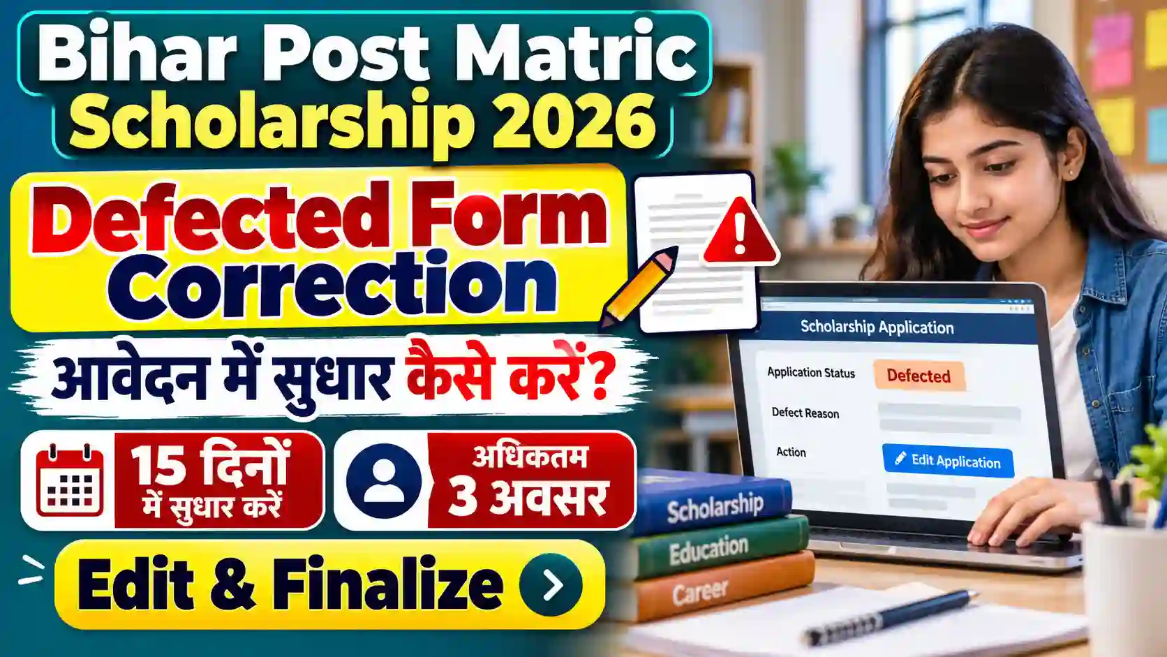 Bihar Post Matric Scholarship Defected Form Correction 2026 कैसे करें
