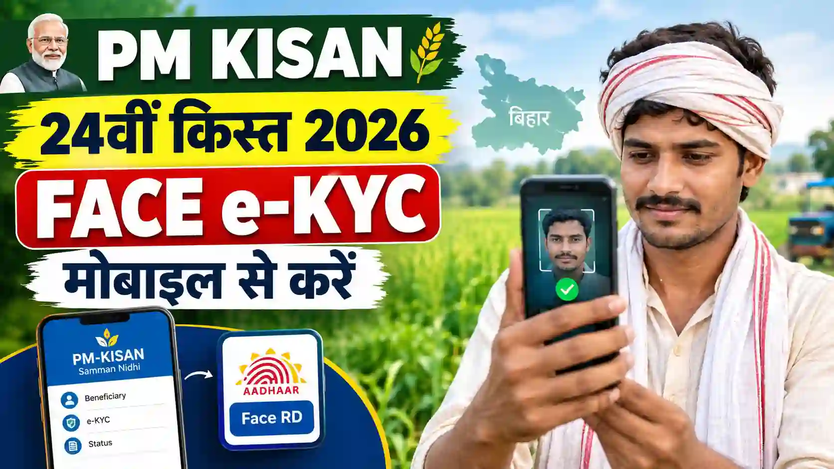 PM Kisan 24वीं किस्त 2026 के लिए मोबाइल से Face e-KYC करने की प्रक्रिया